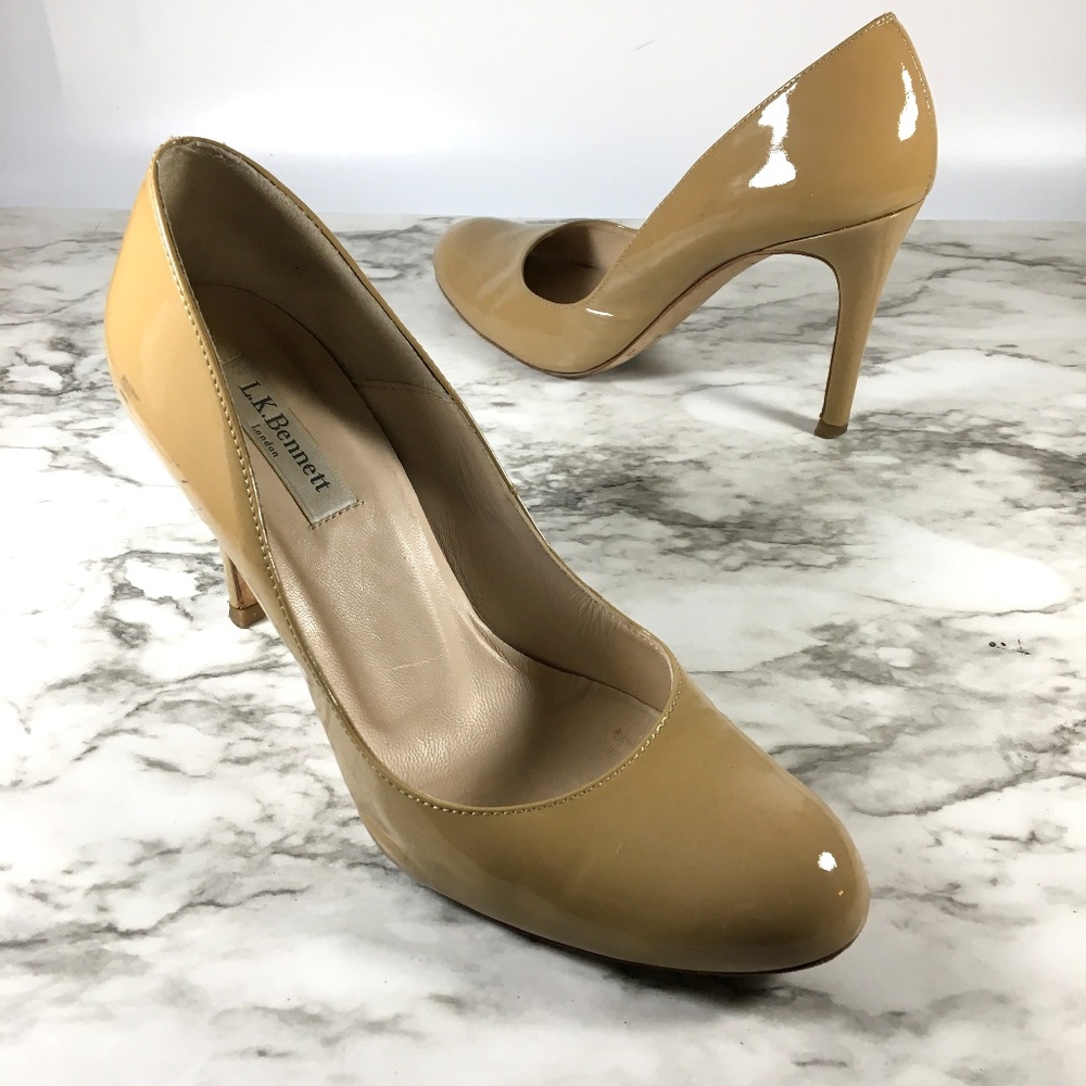 L.K Bennett Tan Patent Leather Round Toe Pumps